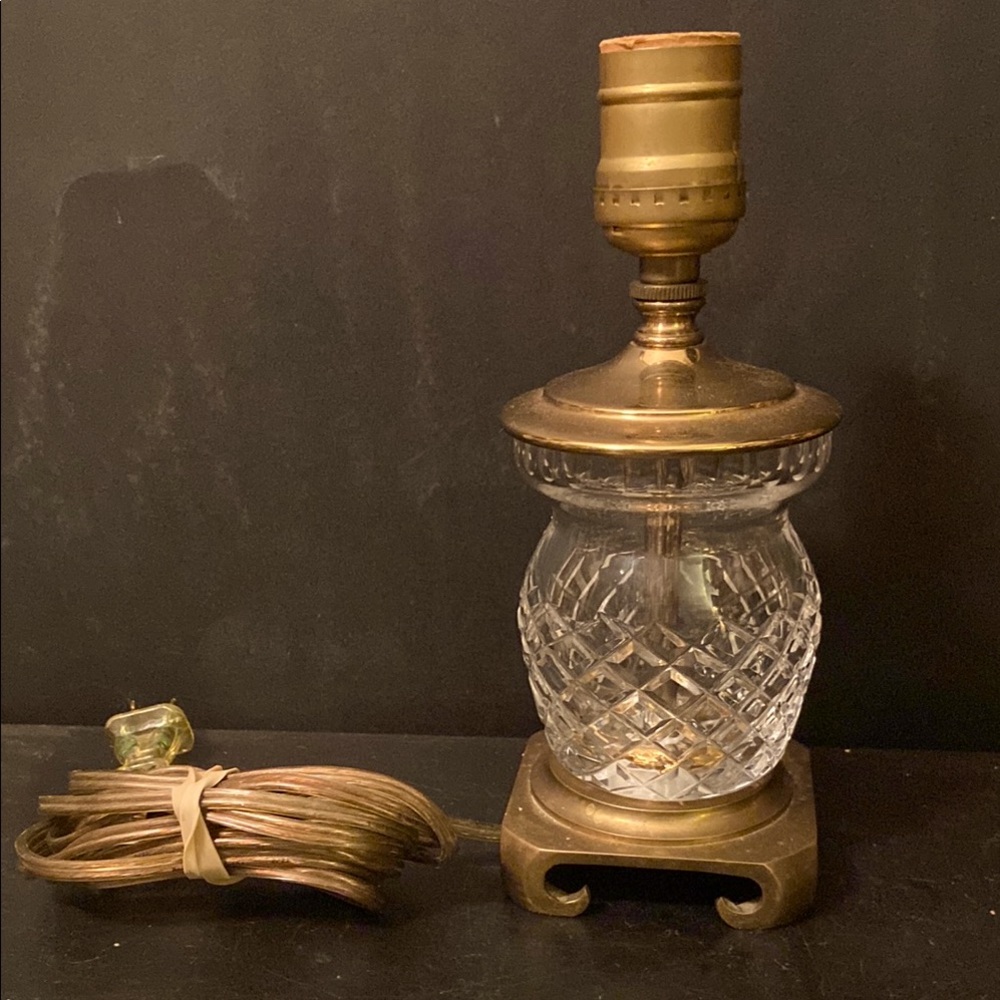 VTG WATERFORD Boudoir Vanity Mini Lamp Crystal Cut Glass & Brass H-8"